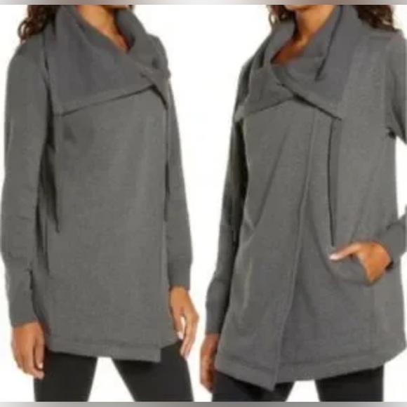 ZELLA Nola Sweater Jacket Sweatshirt Wrap Coat Super Cozy! NWT Grey Sz Lg Yoga - Picture 5 of 6